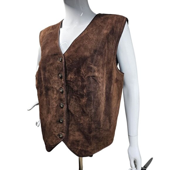 80s Marsh Landing Leather Vest Brown Suede Volup Womens 1X Rocker Biker Western - Picture 2 of 8
